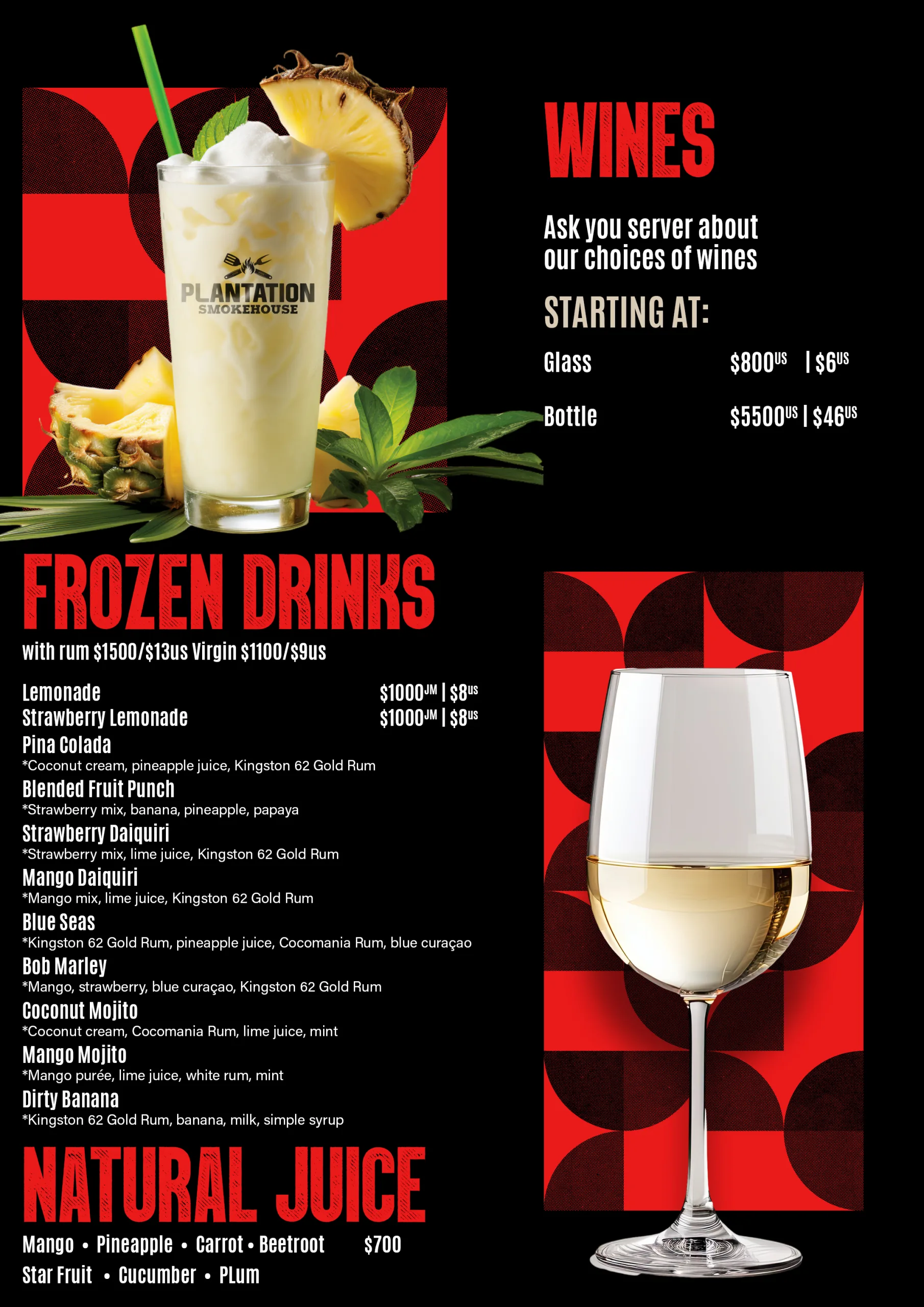 Plantation Smoke House Drink Menu 2